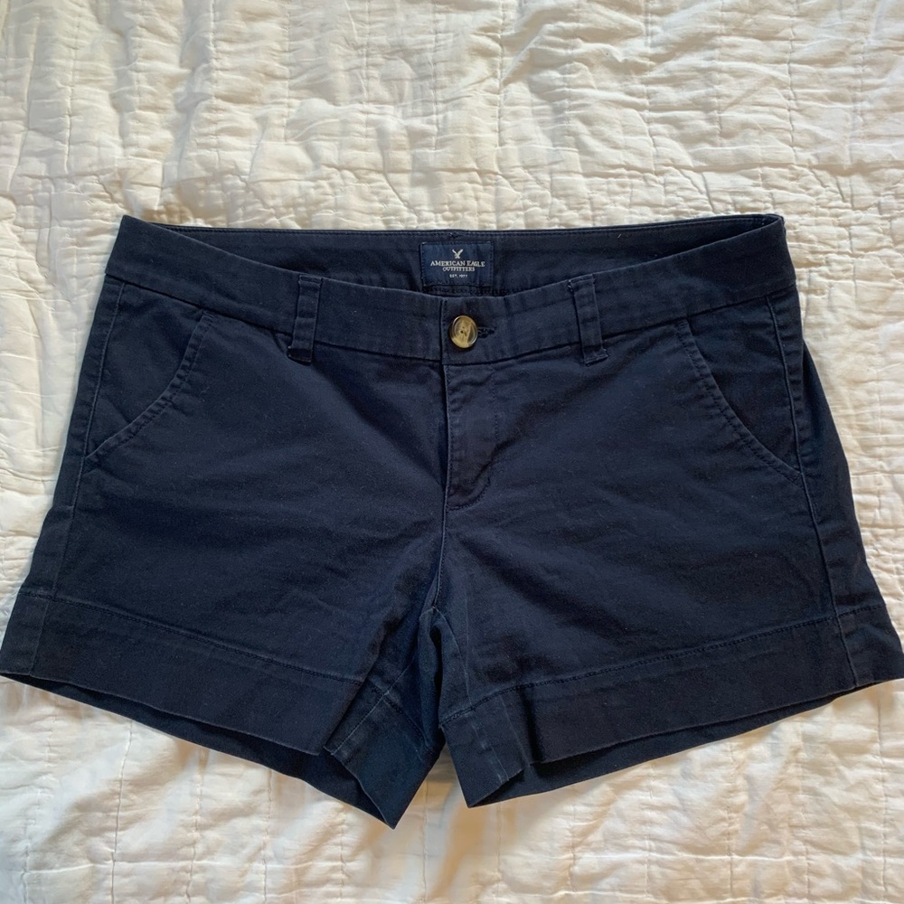 American Eagle Navy Khaki Midi Shorts